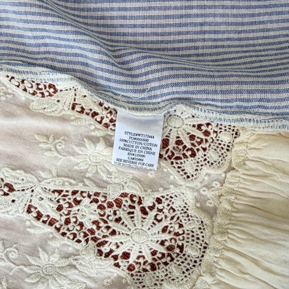White Crow Sleeveless Button Front Soft Cream & Blue Embroidered Lace Cotton M - Picture 5 of 8